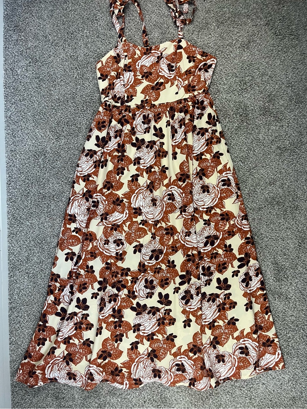 Women' Cream & Brown Floral Sundress with Tie Straps, XL